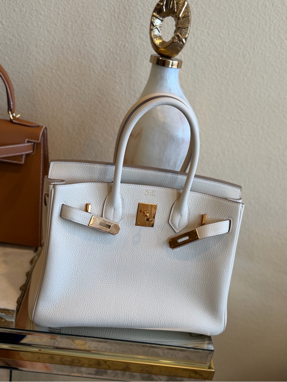 Hermes White Leather Satchel with Gold Hardware